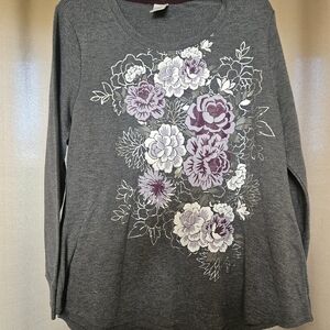 Terra & Sky Charcoal Gray Long-Sleeve Tee with Purple & White Floral Print